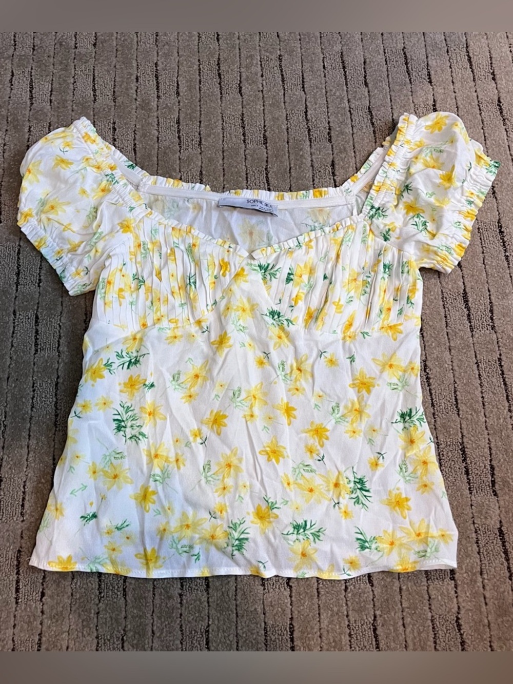 Sophie Rue Women's White Floral Puff-Sleeve Top with Yellow Flowers